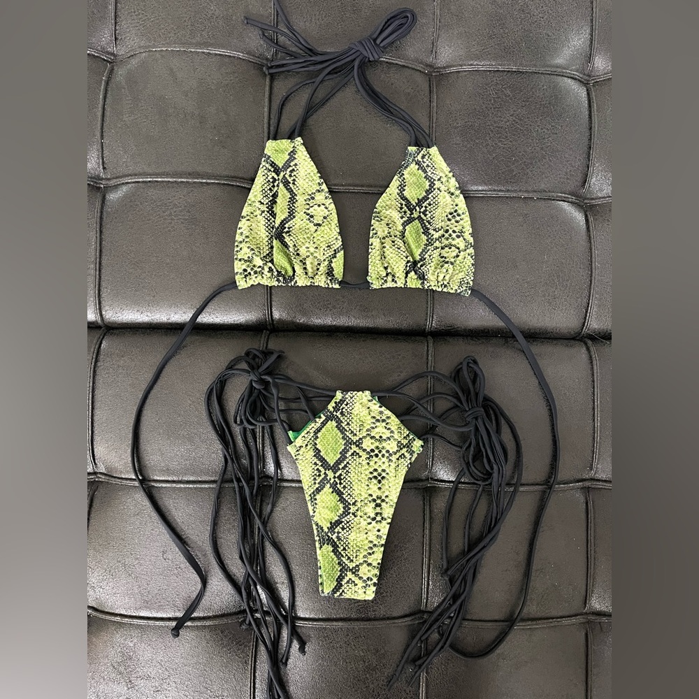 OMG swimwear green snake print string bikini